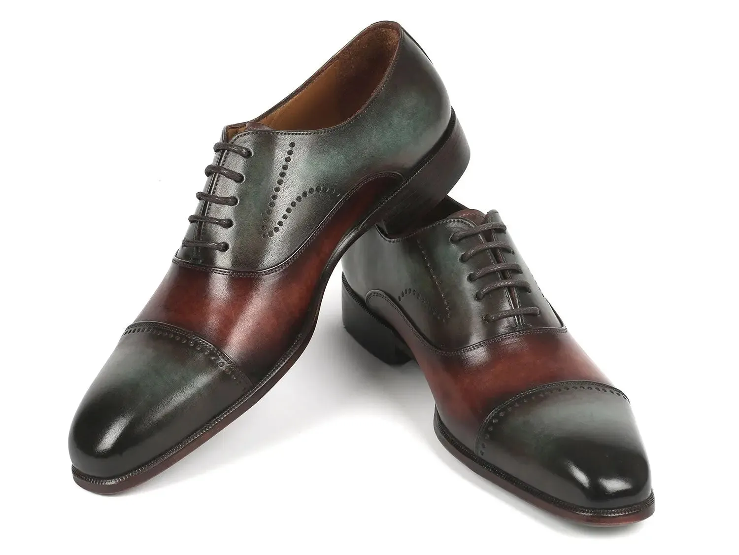 Paul Parkman Shoes Paul Parkman Men's Cap Toe Oxfords in Green & Brown