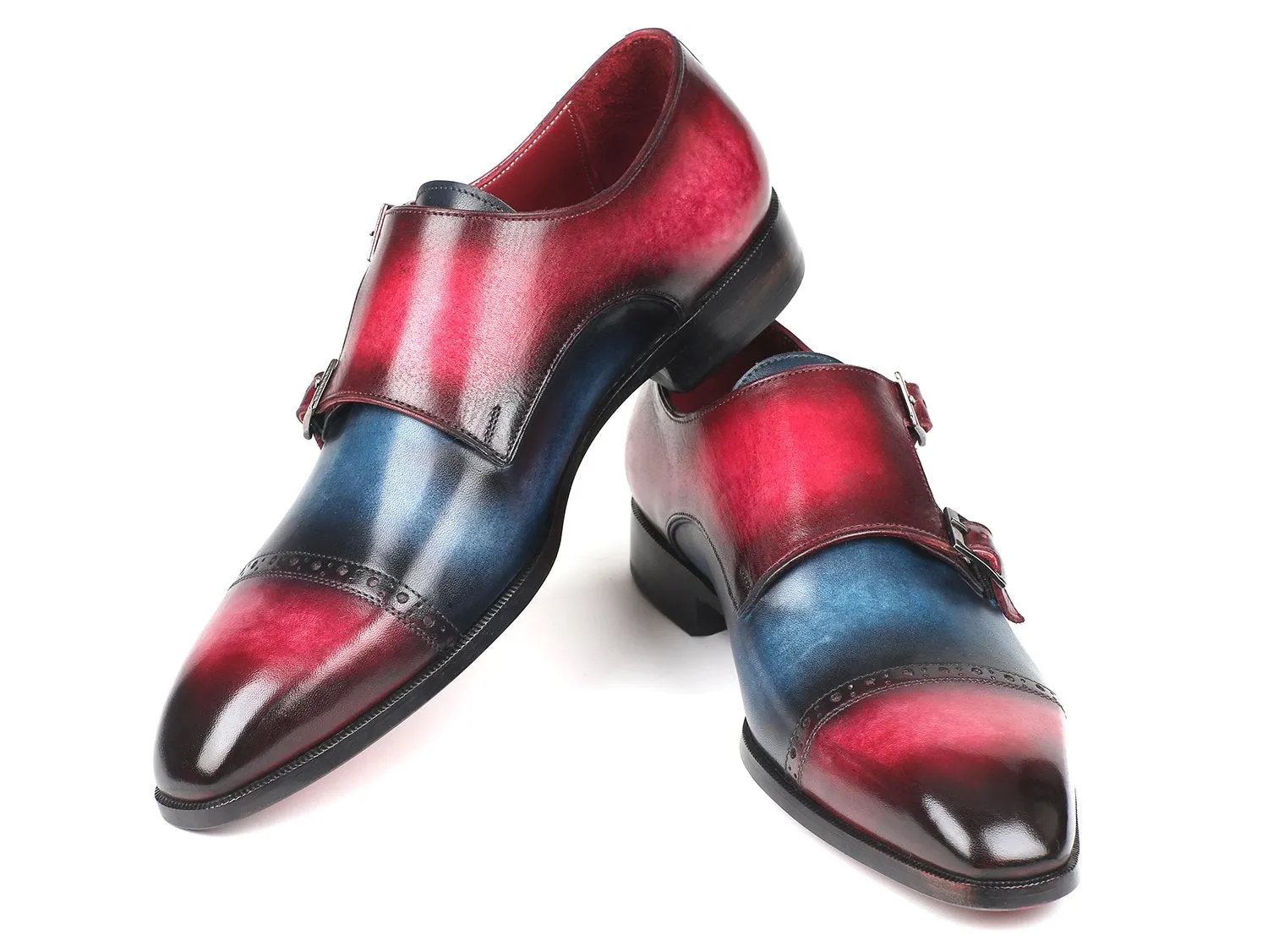 Paul Parkman Shoes Paul Parkman Men's Captoe Double Monkstraps in Blue & Fuxia
