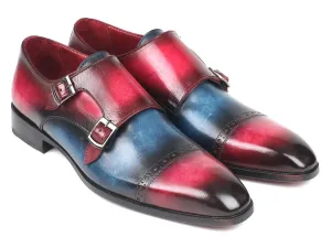 Paul Parkman Shoes Paul Parkman Men's Captoe Double Monkstraps in Blue & Fuxia