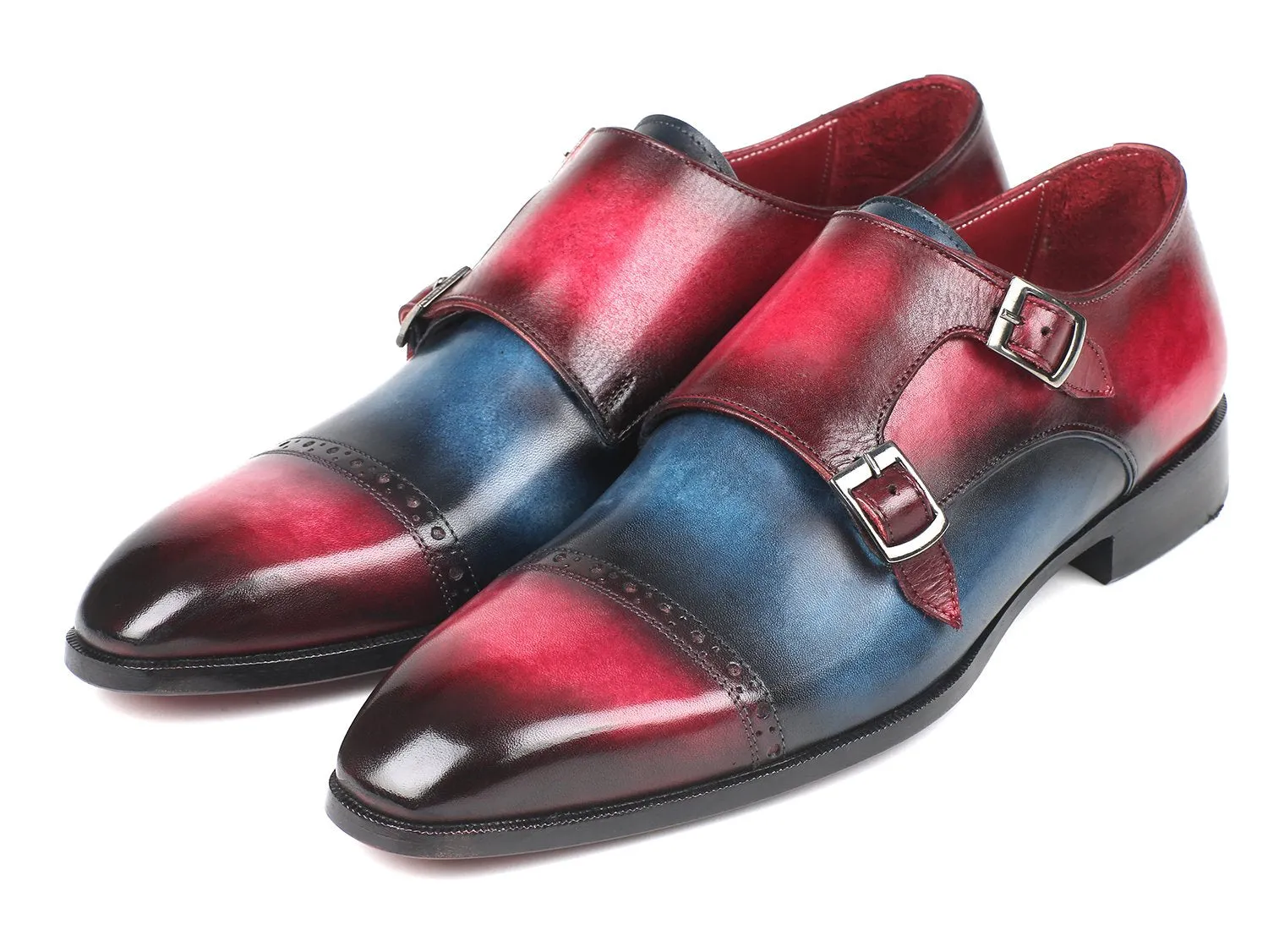 Paul Parkman Shoes Paul Parkman Men's Captoe Double Monkstraps in Blue & Fuxia