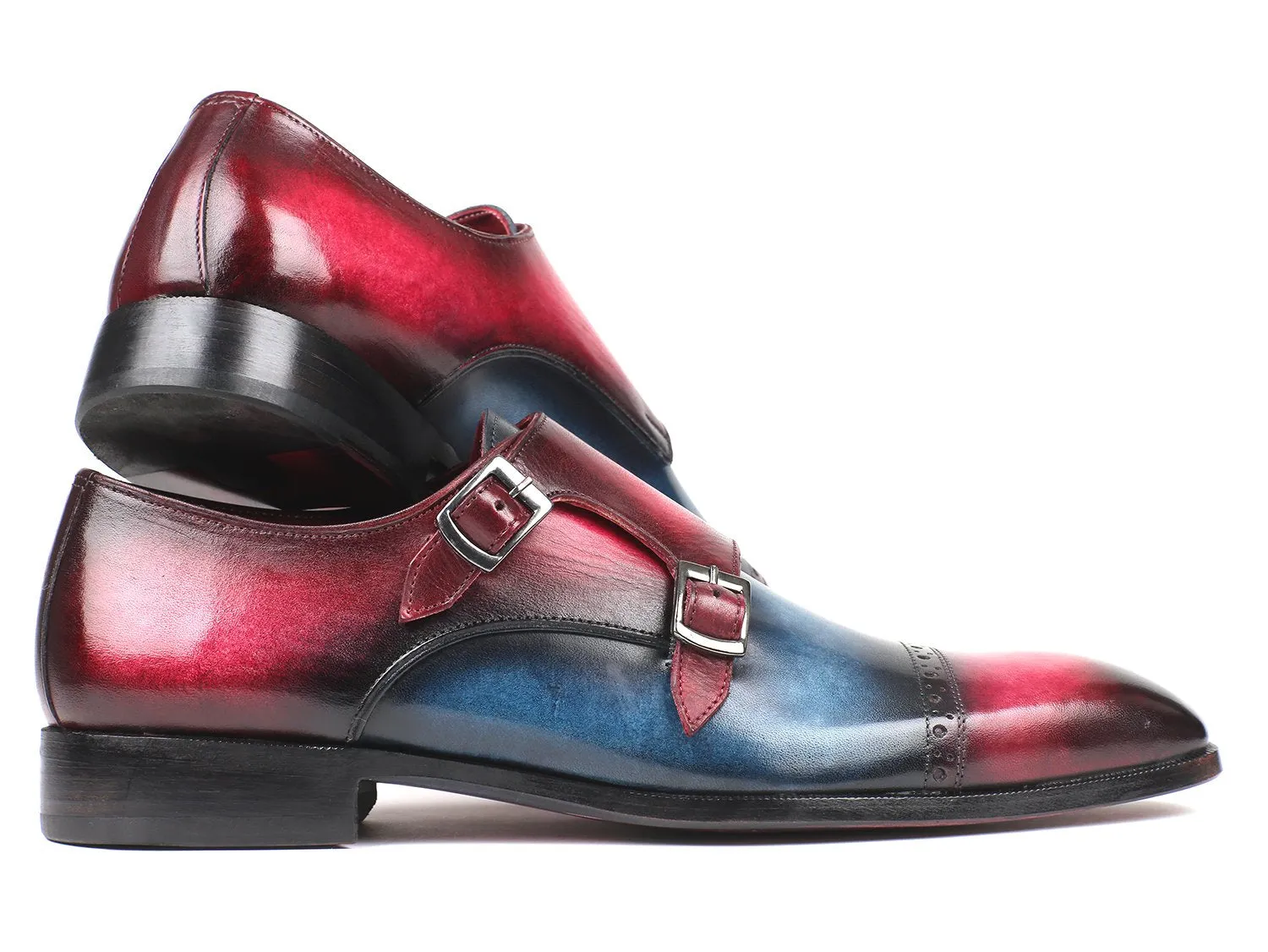 Paul Parkman Shoes Paul Parkman Men's Captoe Double Monkstraps in Blue & Fuxia