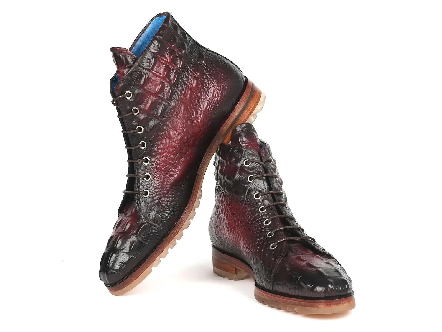 Paul Parkman Shoes Paul Parkman Men's Croco-Embossed Leather Boots in Bordeaux
