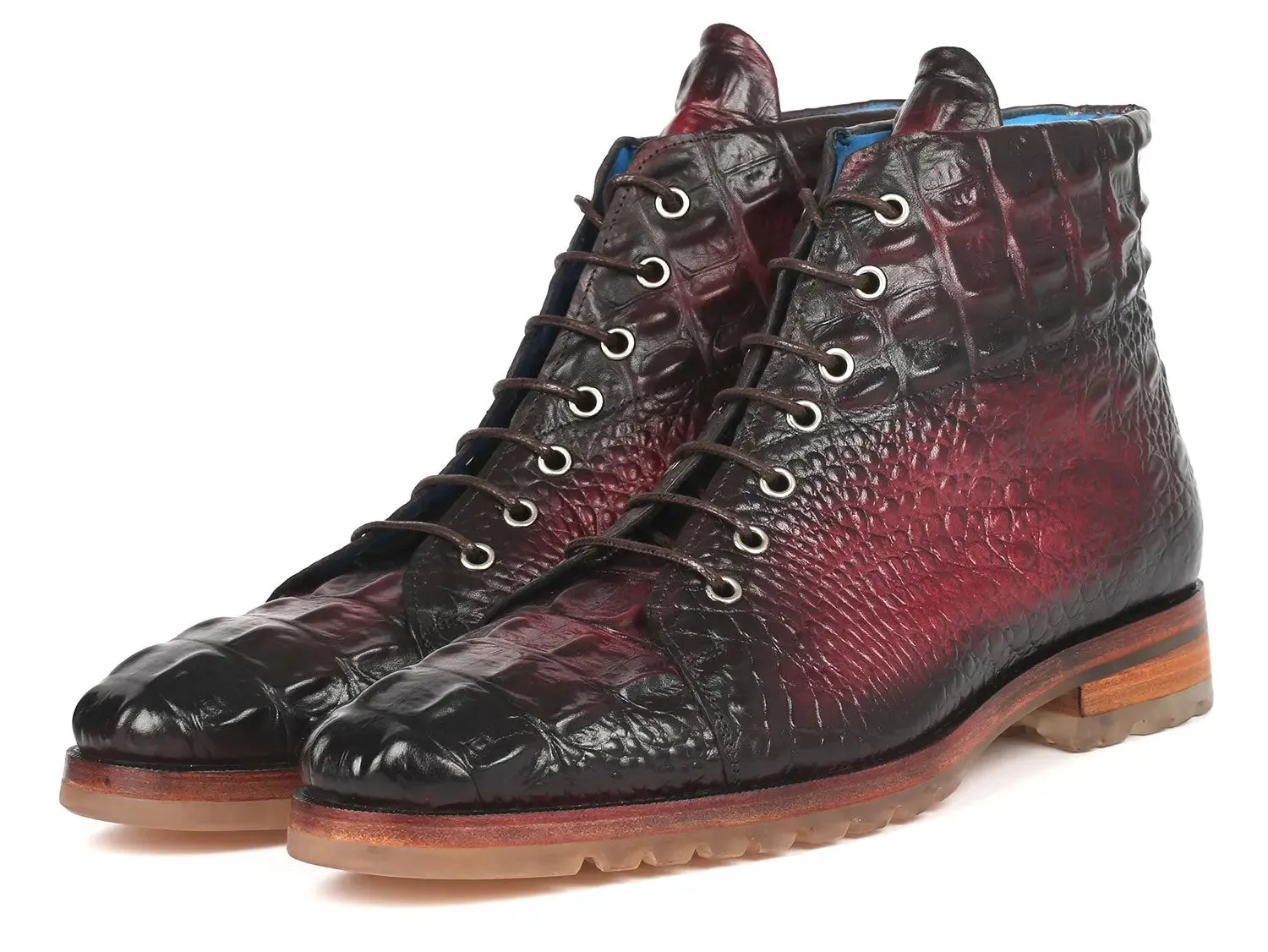 Paul Parkman Shoes Paul Parkman Men's Croco-Embossed Leather Boots in Bordeaux