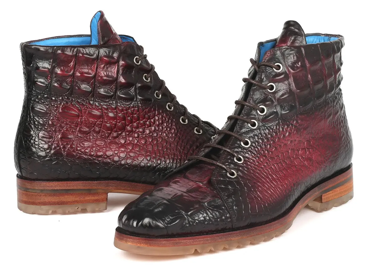 Paul Parkman Shoes Paul Parkman Men's Croco-Embossed Leather Boots in Bordeaux