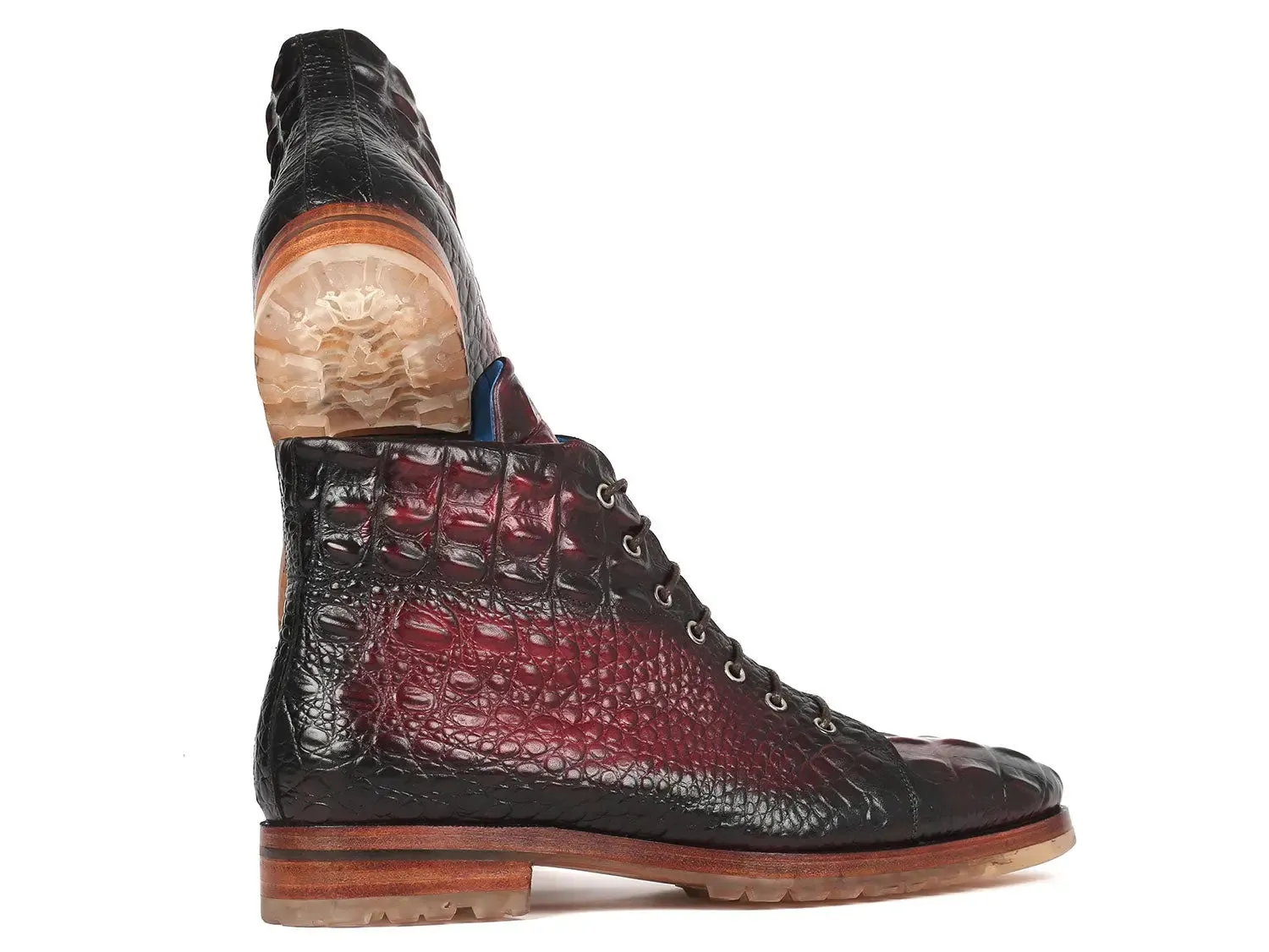 Paul Parkman Shoes Paul Parkman Men's Croco-Embossed Leather Boots in Bordeaux