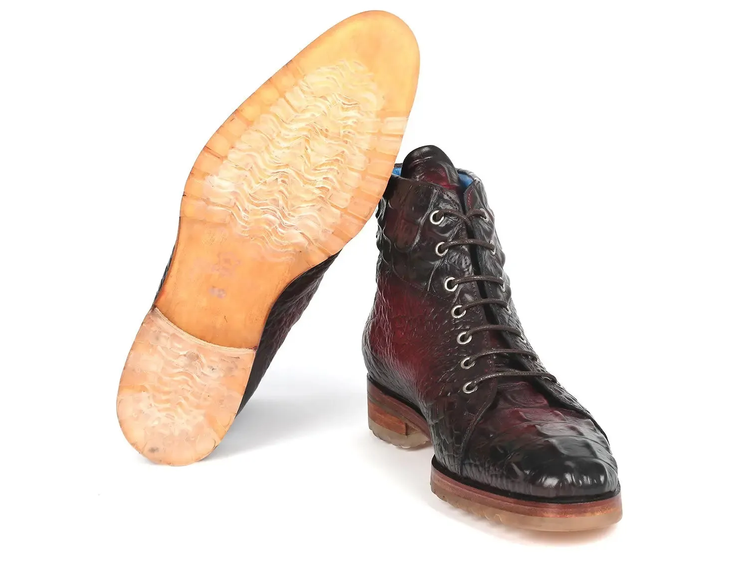 Paul Parkman Shoes Paul Parkman Men's Croco-Embossed Leather Boots in Bordeaux