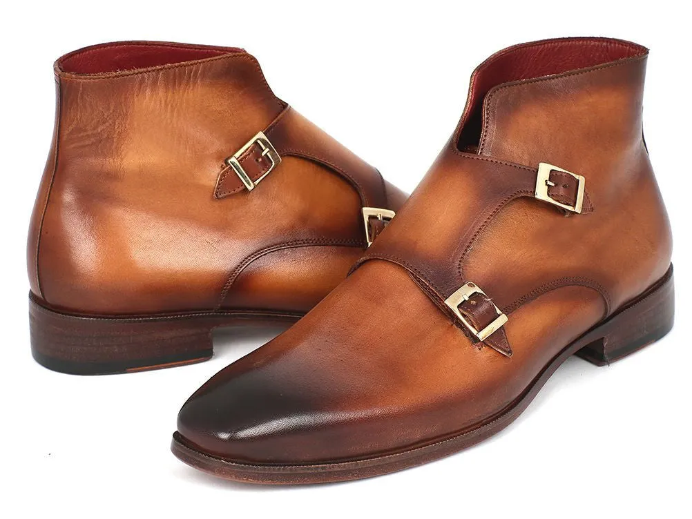 Paul Parkman Shoes Paul Parkman Men's Hand-Painted Leather Double Monkstrap Boots in Brown