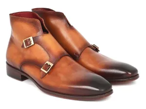 Paul Parkman Shoes Paul Parkman Men's Hand-Painted Leather Double Monkstrap Boots in Brown