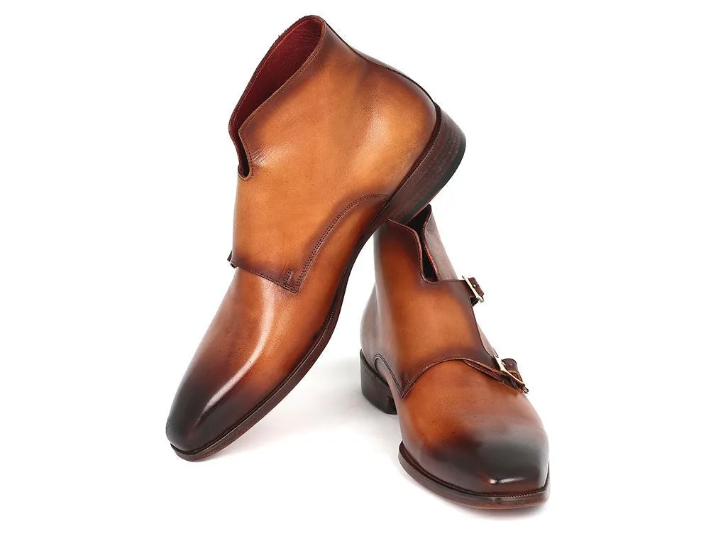 Paul Parkman Shoes Paul Parkman Men's Hand-Painted Leather Double Monkstrap Boots in Brown