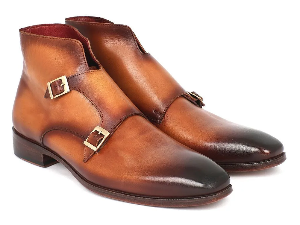 Paul Parkman Shoes Paul Parkman Men's Hand-Painted Leather Double Monkstrap Boots in Brown