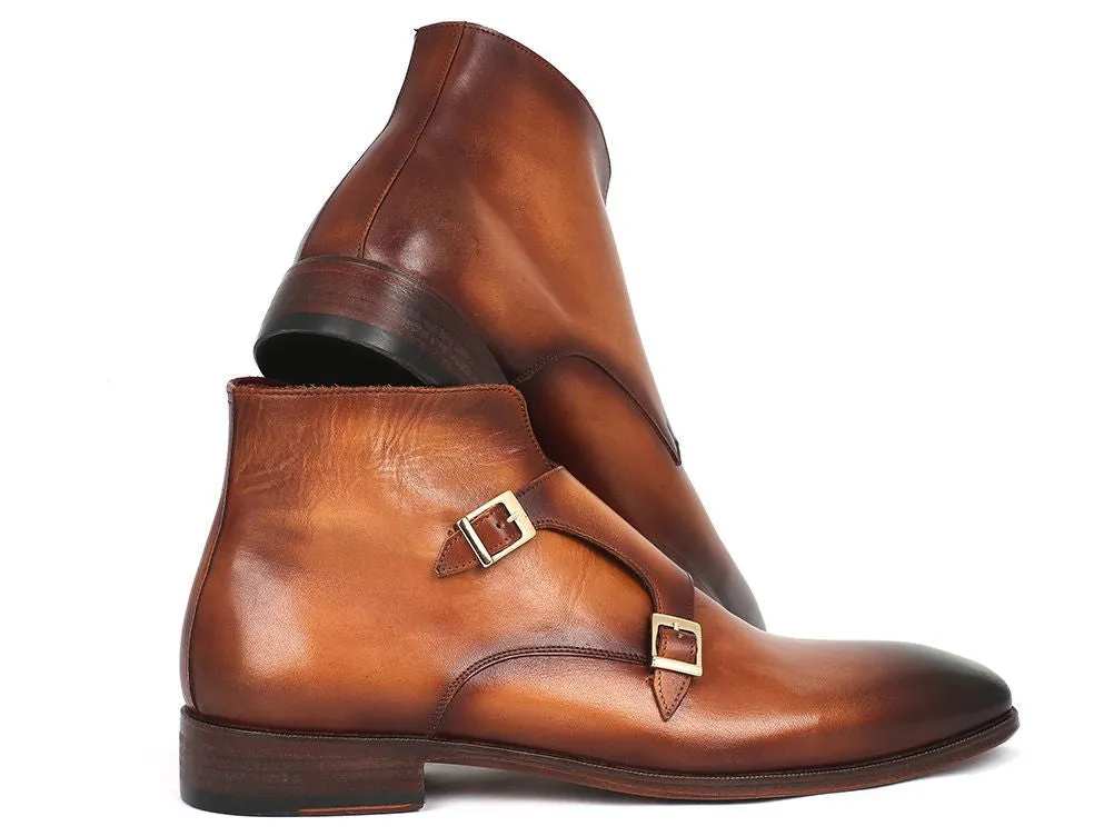 Paul Parkman Shoes Paul Parkman Men's Hand-Painted Leather Double Monkstrap Boots in Brown
