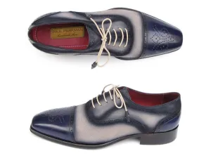 Paul Parkman Shoes Paul Parkman Men's Hand-Painted Suede Captoe Oxfords in Navy & Beige