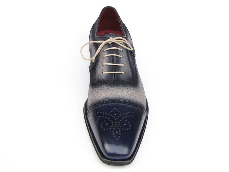 Paul Parkman Shoes Paul Parkman Men's Hand-Painted Suede Captoe Oxfords in Navy & Beige