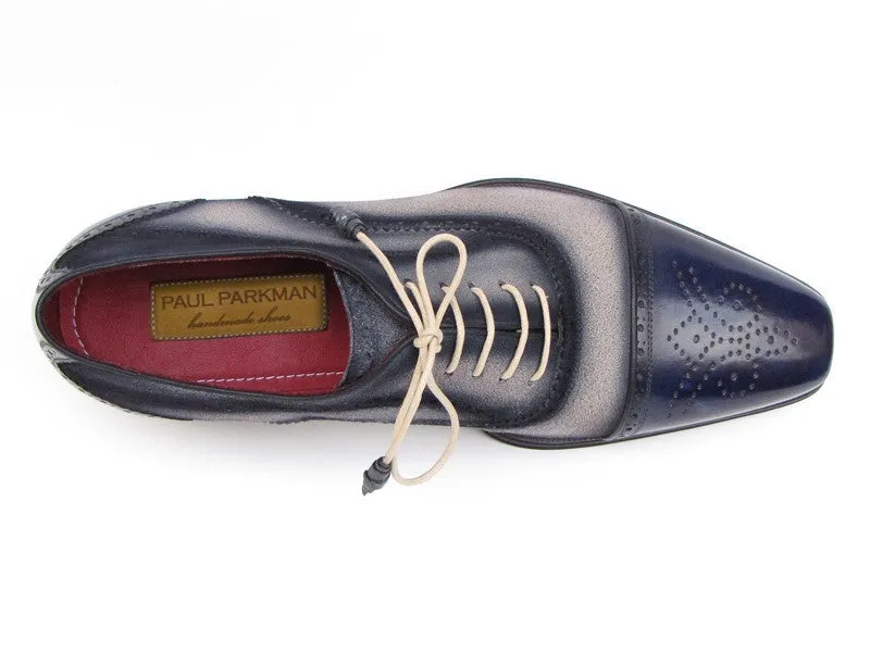 Paul Parkman Shoes Paul Parkman Men's Hand-Painted Suede Captoe Oxfords in Navy & Beige