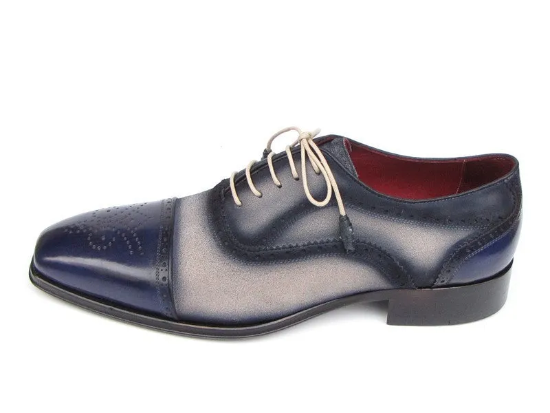 Paul Parkman Shoes Paul Parkman Men's Hand-Painted Suede Captoe Oxfords in Navy & Beige