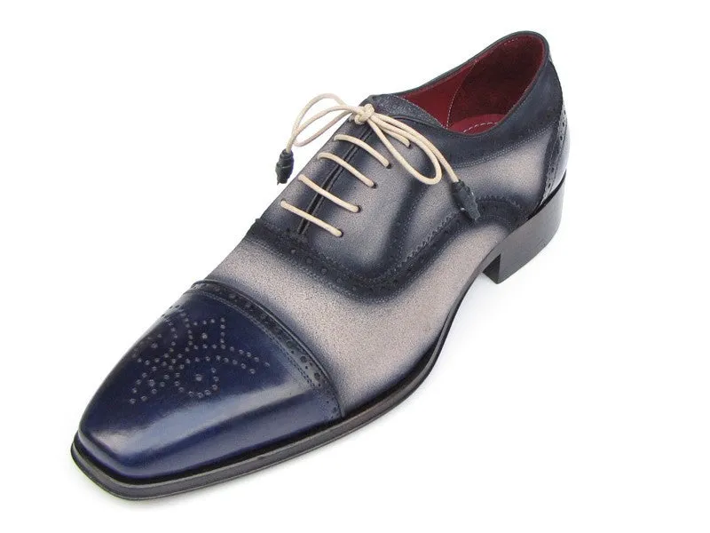 Paul Parkman Shoes Paul Parkman Men's Hand-Painted Suede Captoe Oxfords in Navy & Beige