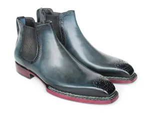 Paul Parkman Shoes Paul Parkman Men's Norwegian Welted Burnished Leather Chelsea Boots in Blue