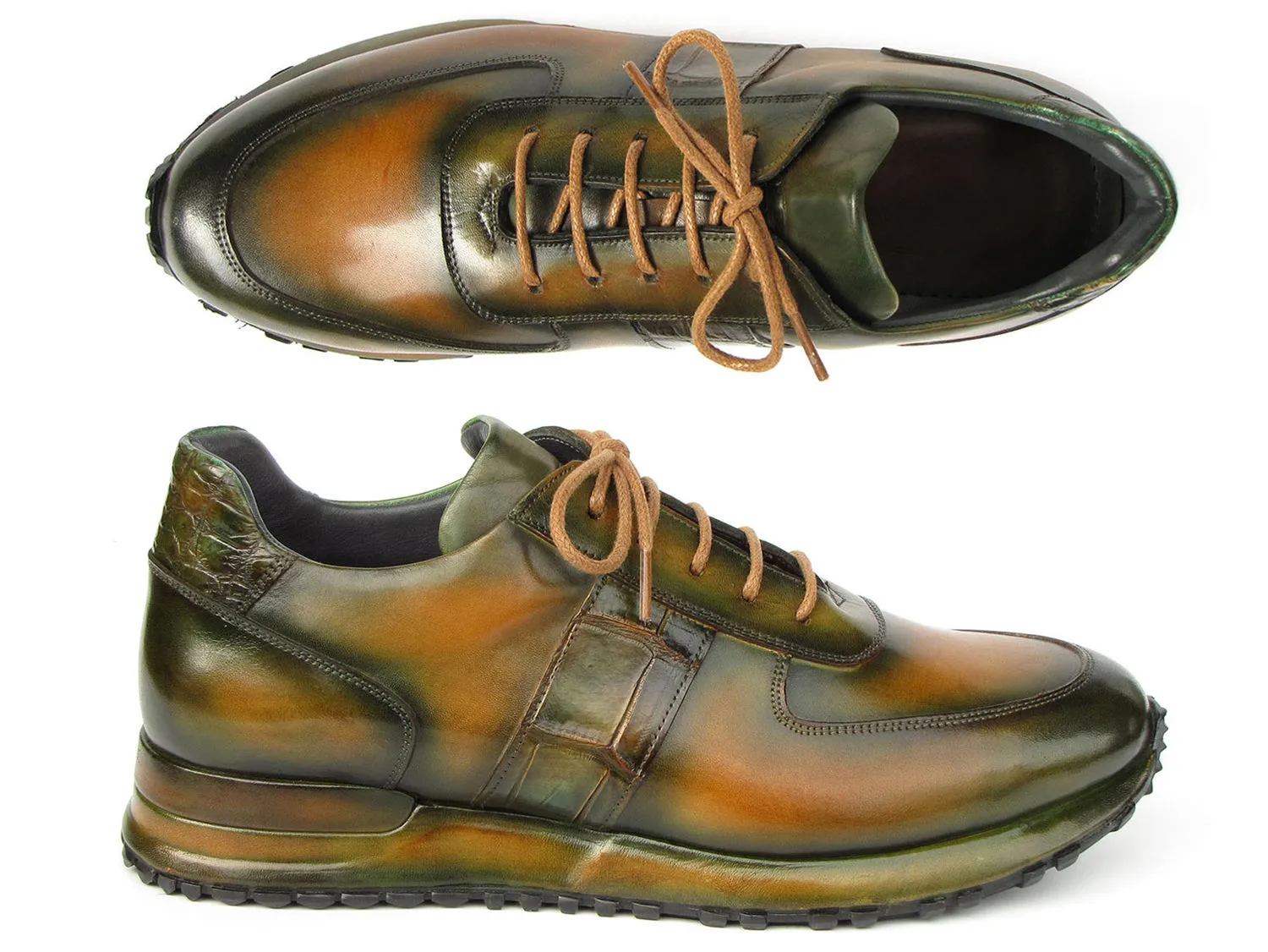 Paul Parkman Shoes Paul Parkman Men's Olive Green Hand-Painted Sneakers