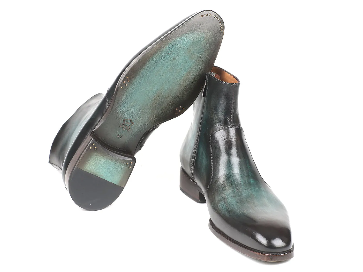 Paul Parkman Shoes Paul Parkman Men's Side Zipper Boots in Turquoise Burnished