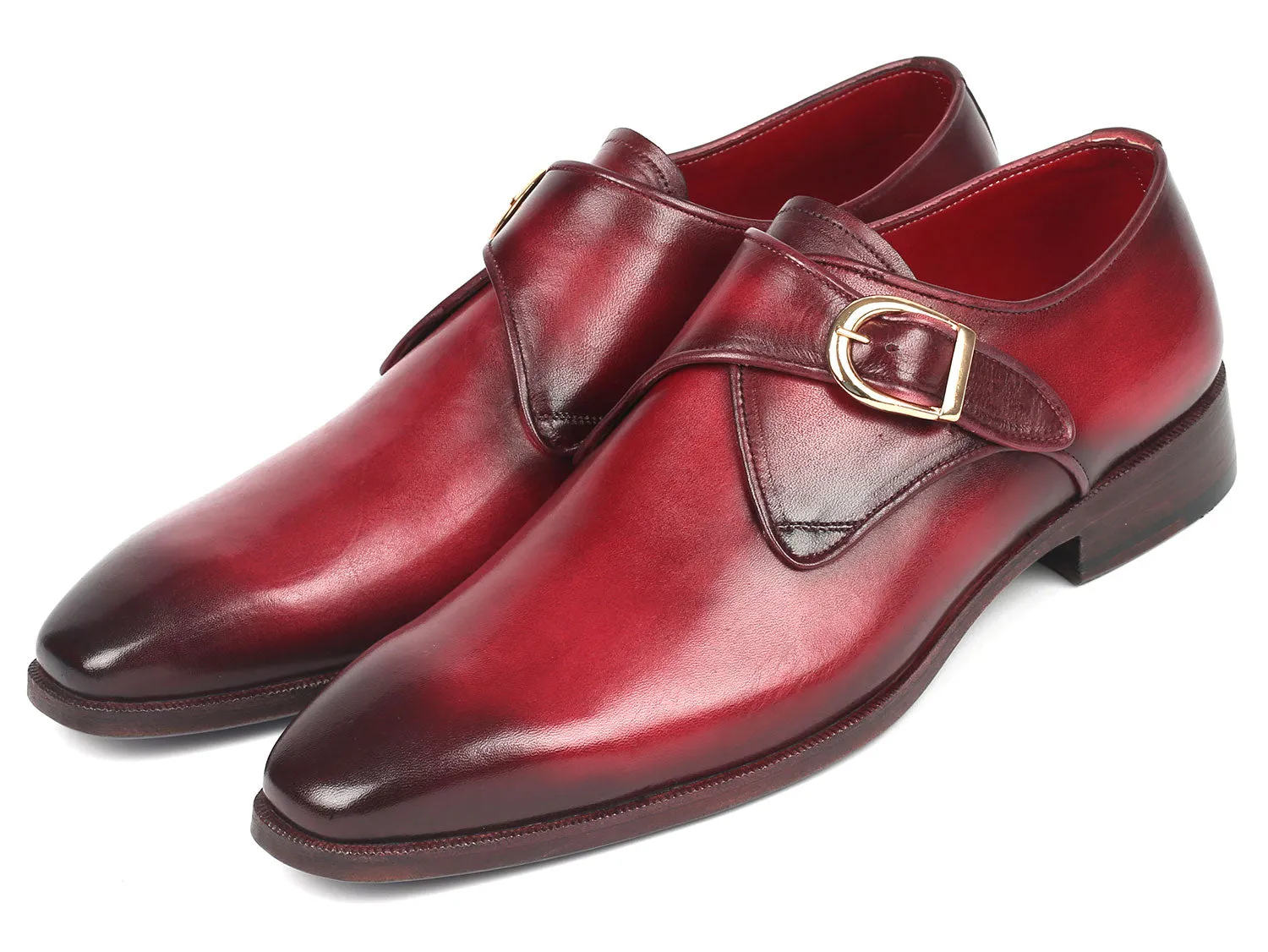 Paul Parkman Shoes Paul Parkman Men's Single Monkstrap Leather Dress Shoes in Burgundy