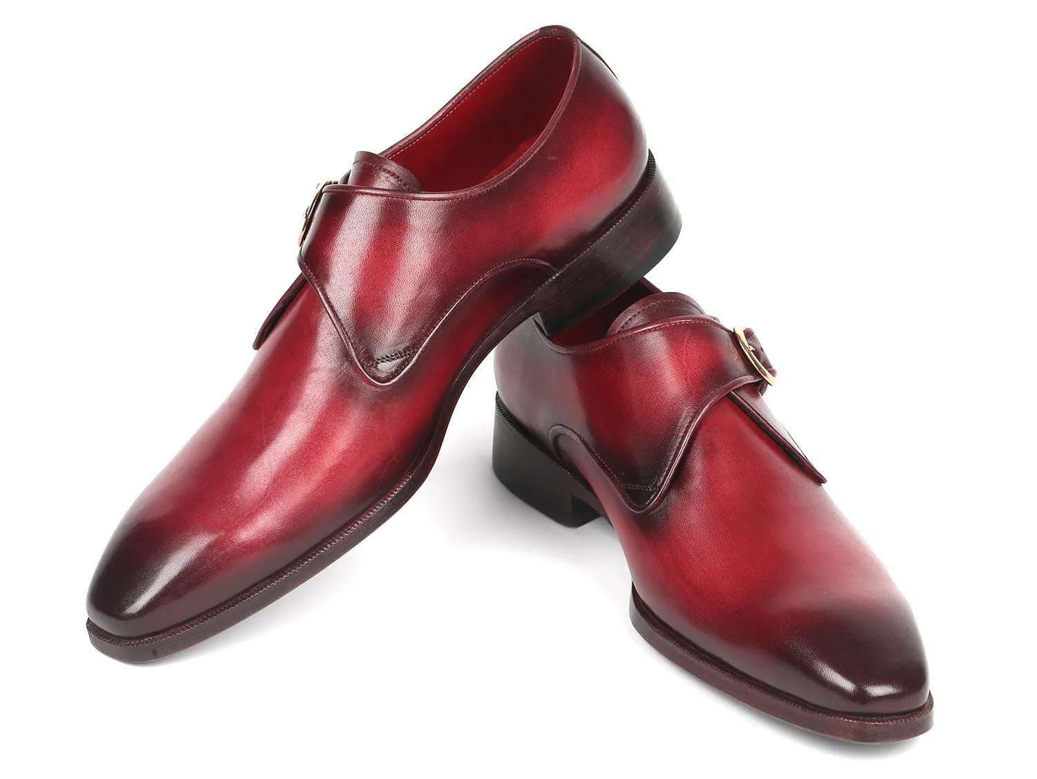 Paul Parkman Shoes Paul Parkman Men's Single Monkstrap Leather Dress Shoes in Burgundy