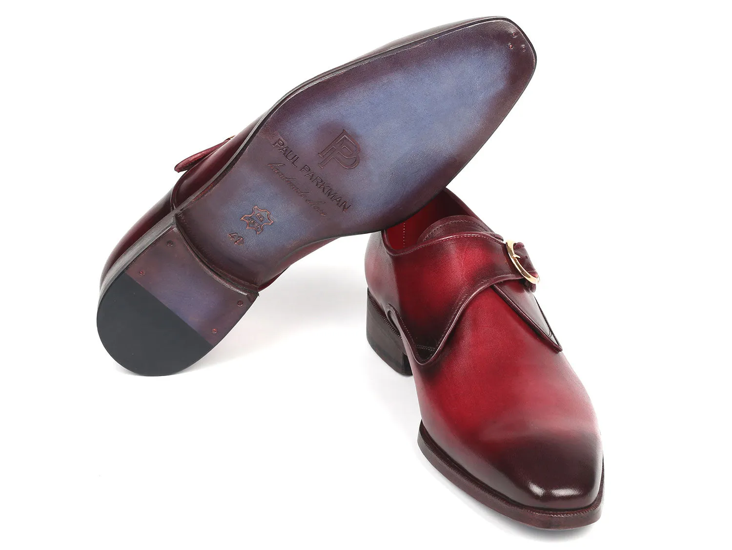 Paul Parkman Shoes Paul Parkman Men's Single Monkstrap Leather Dress Shoes in Burgundy