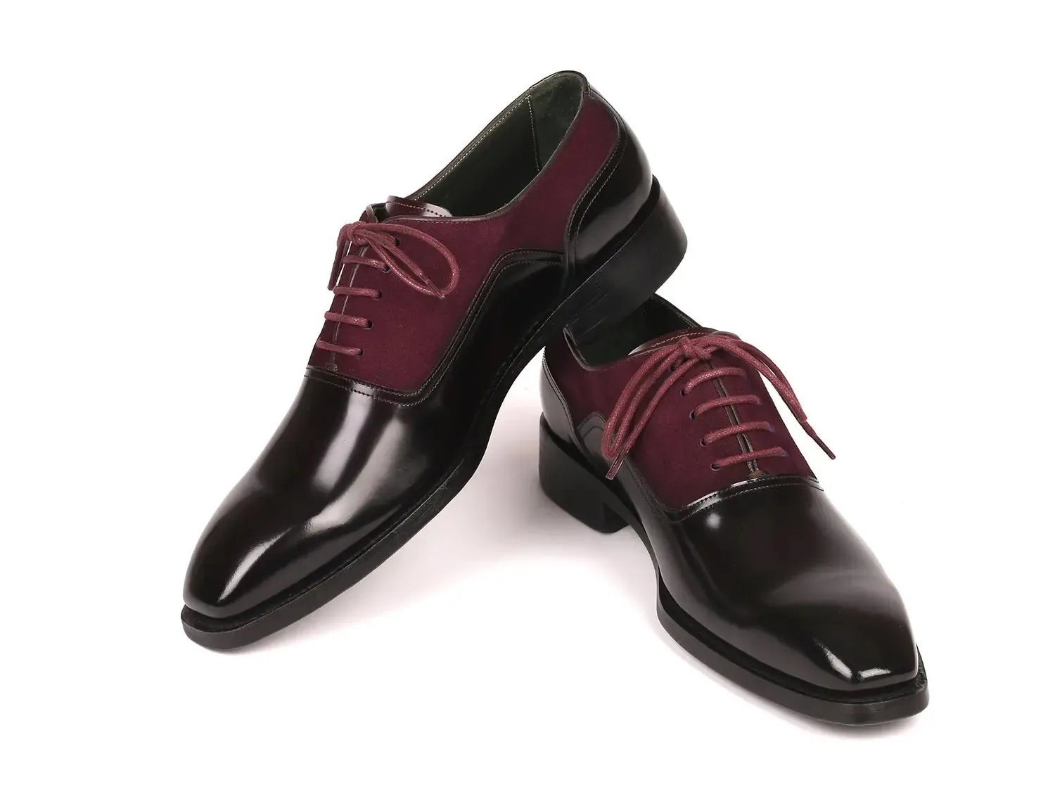 Paul Parkman Shoes Paul Parkman Men's Suede & Black Patent Oxfords in Burgundy