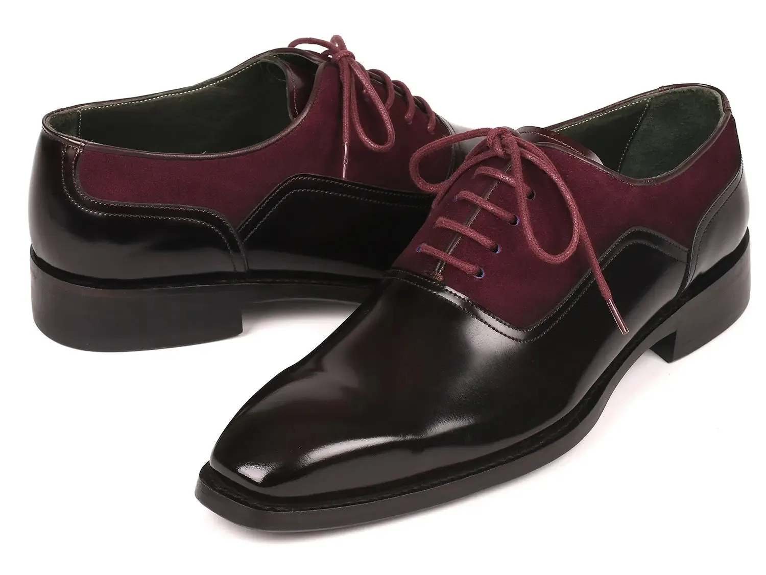 Paul Parkman Shoes Paul Parkman Men's Suede & Black Patent Oxfords in Burgundy