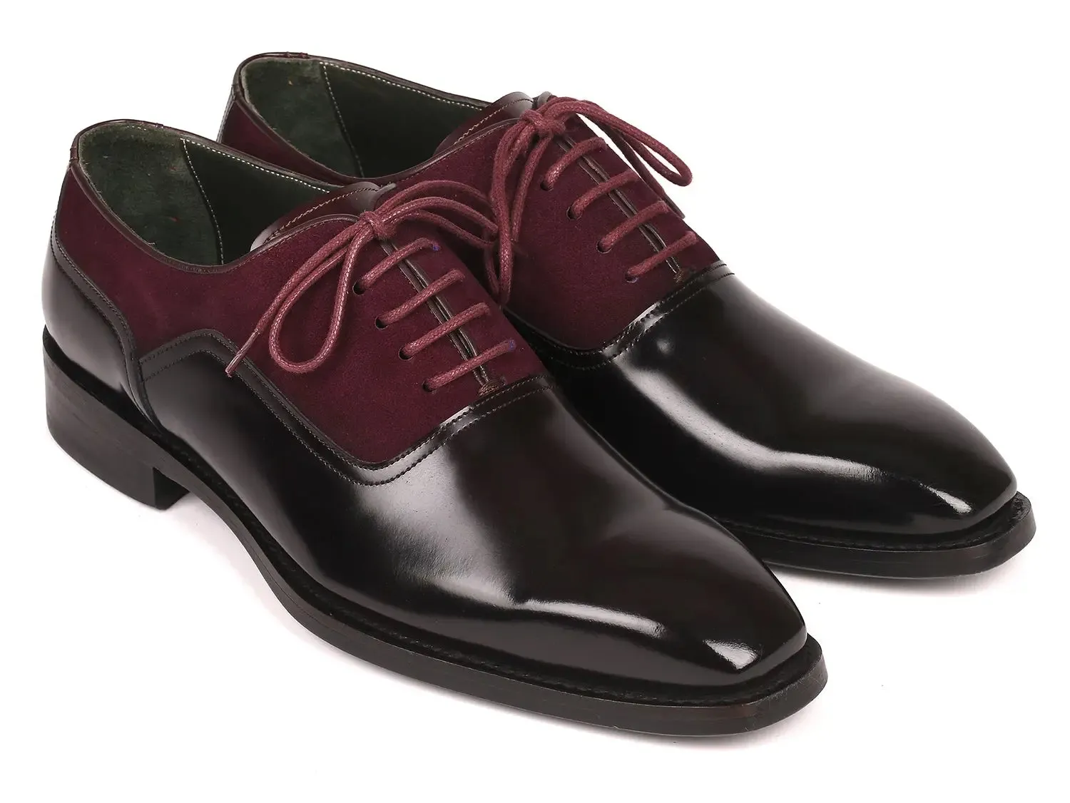 Paul Parkman Shoes Paul Parkman Men's Suede & Black Patent Oxfords in Burgundy