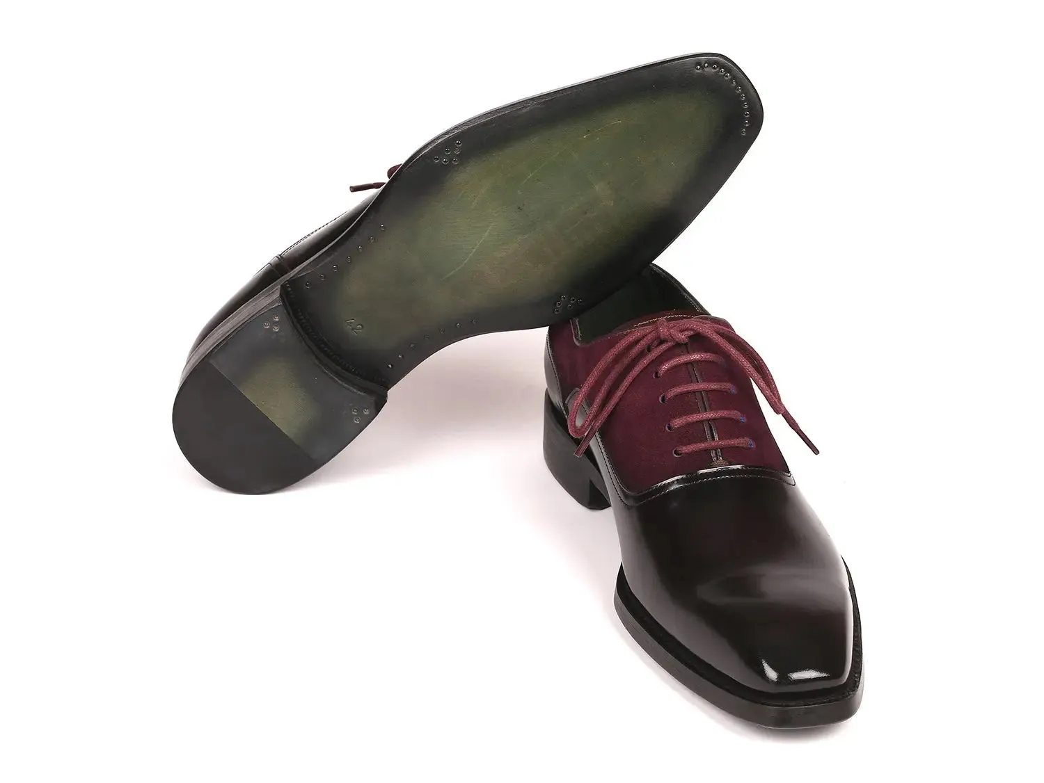 Paul Parkman Shoes Paul Parkman Men's Suede & Black Patent Oxfords in Burgundy