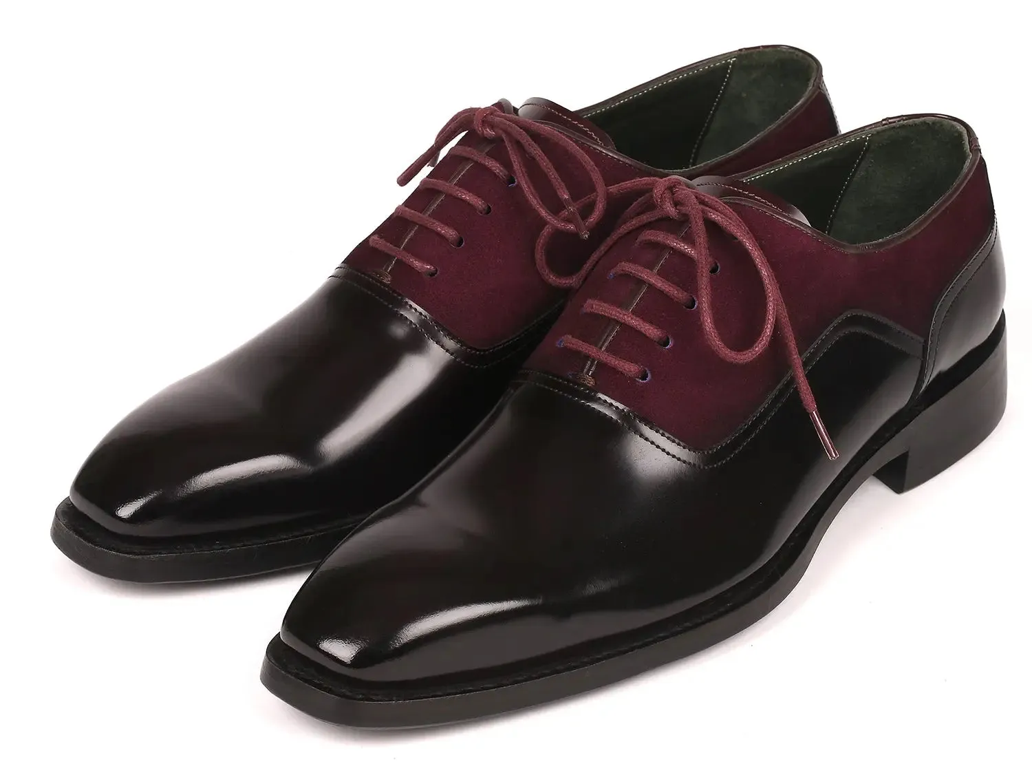 Paul Parkman Shoes Paul Parkman Men's Suede & Black Patent Oxfords in Burgundy