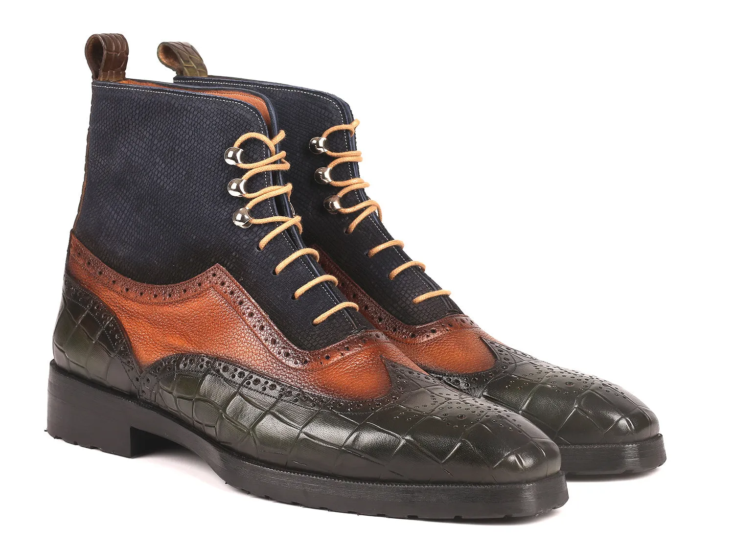 Paul Parkman Shoes Paul Parkman Men's Wingtip Rubber Sole Boots in Three Tones