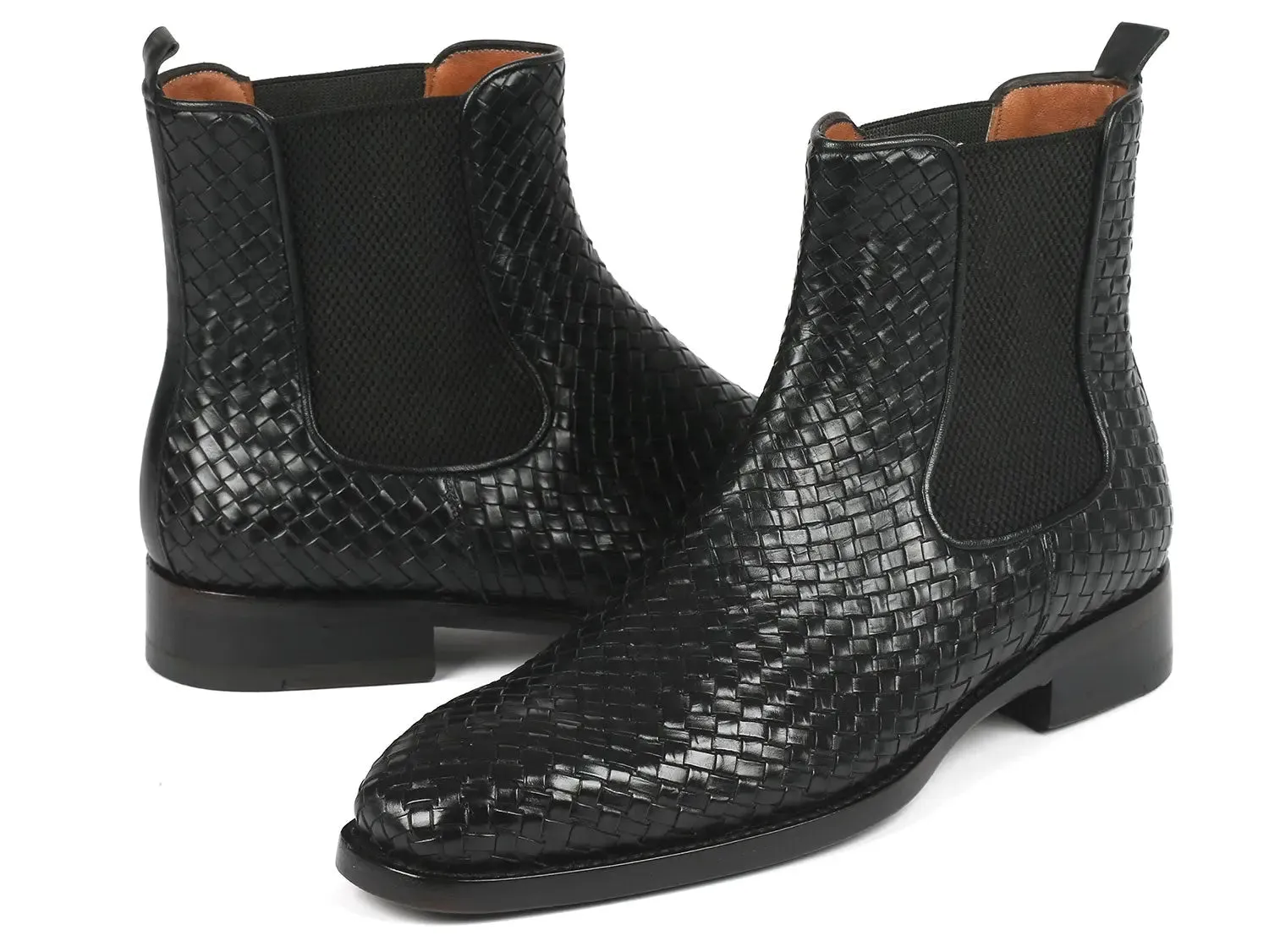 Paul Parkman Shoes Paul Parkman Men's Woven Leather Chelsea Boots in Black