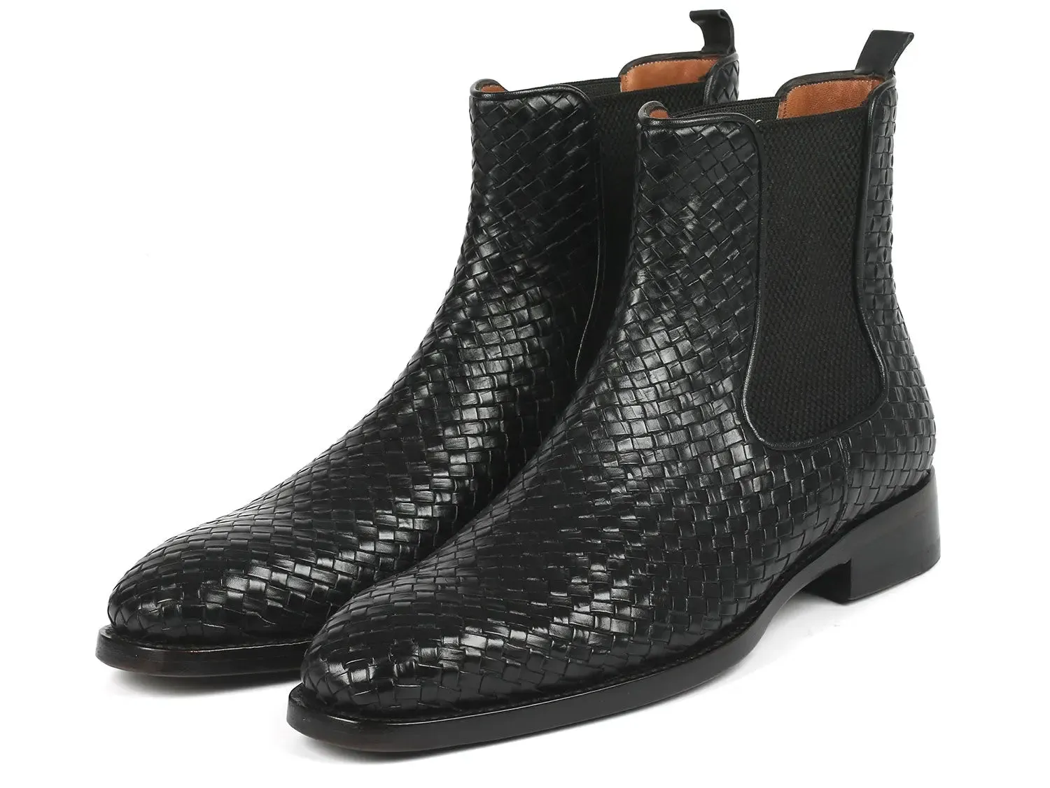 Paul Parkman Shoes Paul Parkman Men's Woven Leather Chelsea Boots in Black