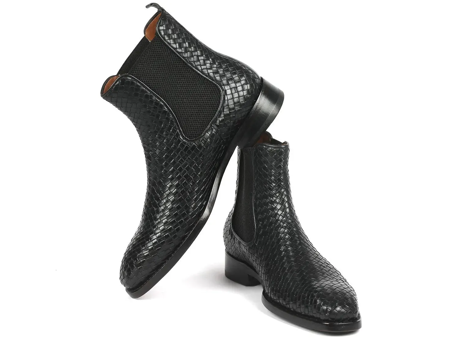 Paul Parkman Shoes Paul Parkman Men's Woven Leather Chelsea Boots in Black