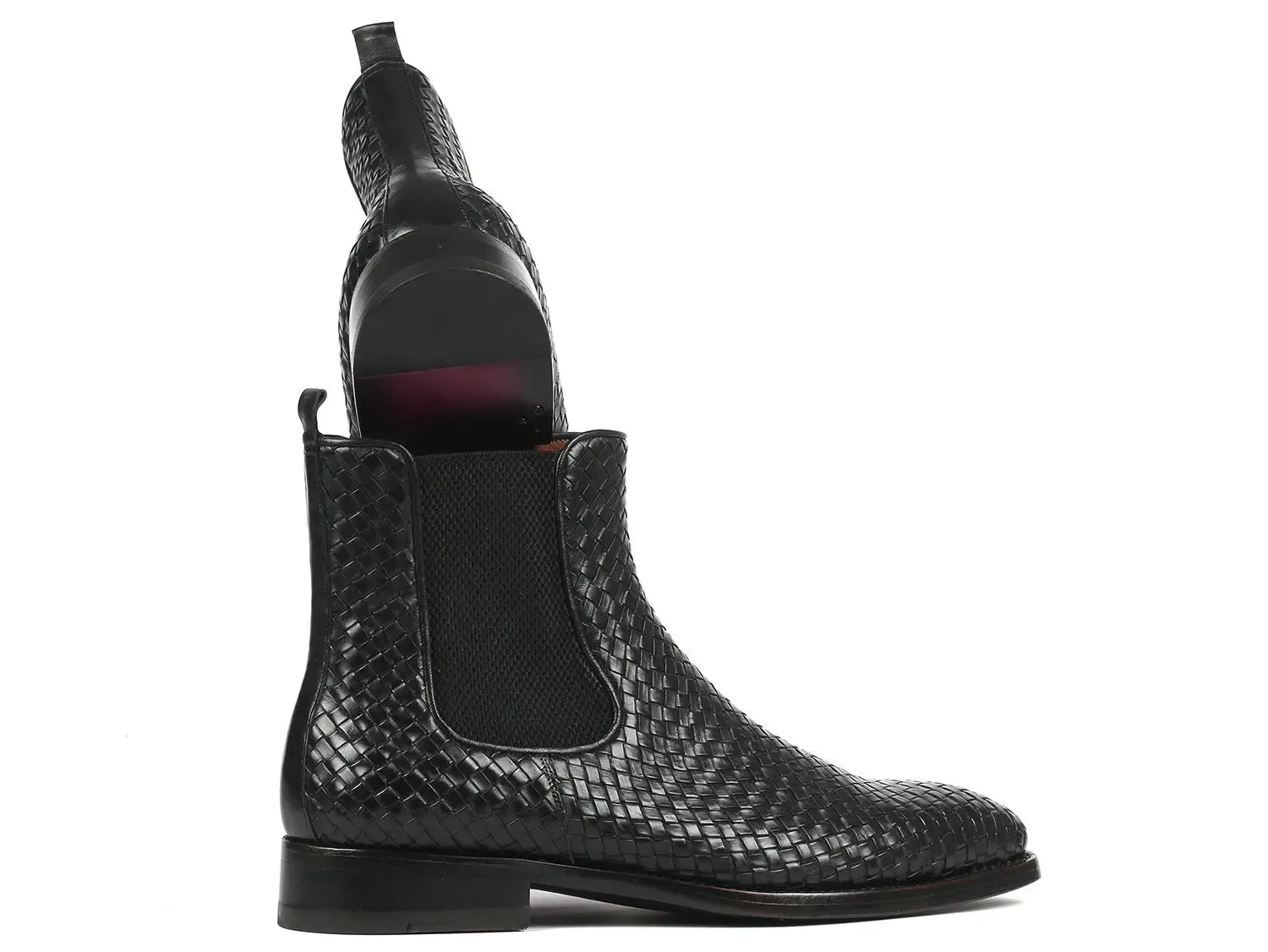 Paul Parkman Shoes Paul Parkman Men's Woven Leather Chelsea Boots in Black