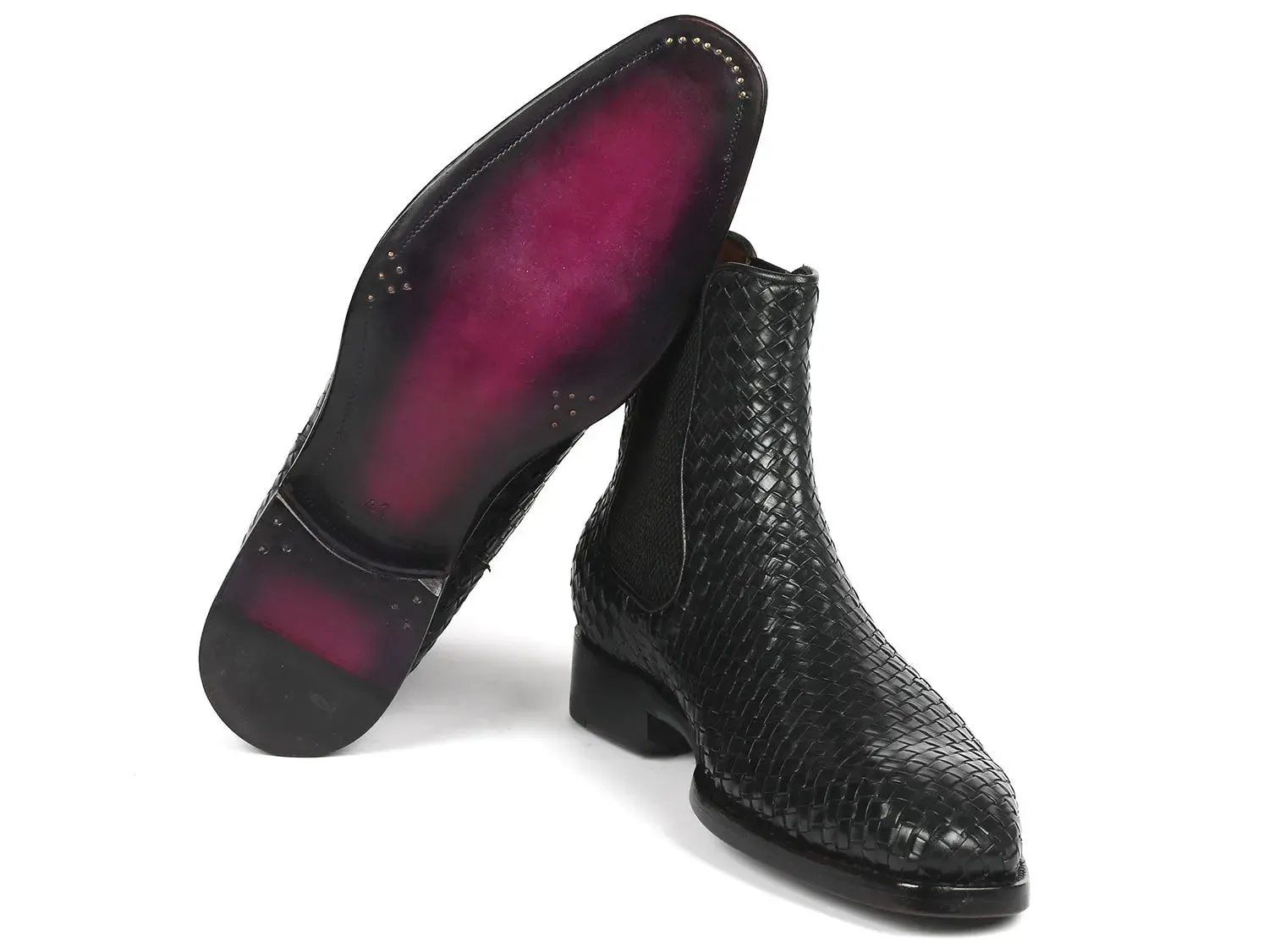 Paul Parkman Shoes Paul Parkman Men's Woven Leather Chelsea Boots in Black