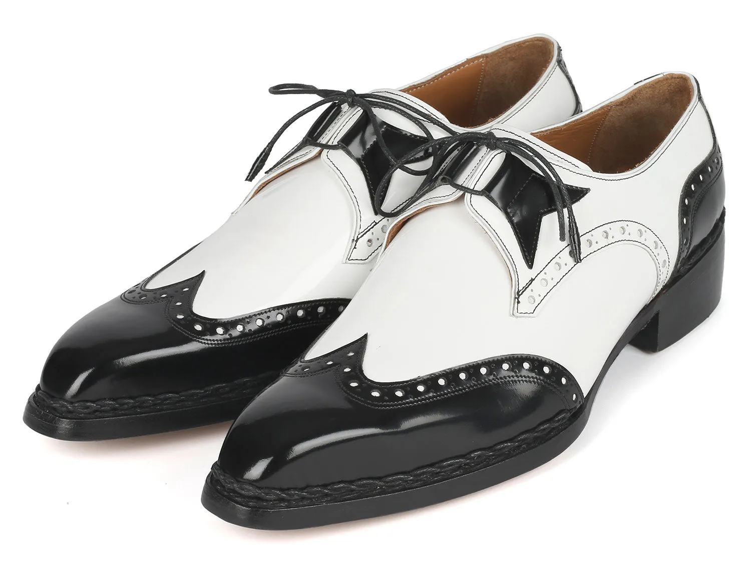 Paul Parkman Shoes Paul Parkman Norwegian Welted Wingtip Men's Dress Shoes Black / White