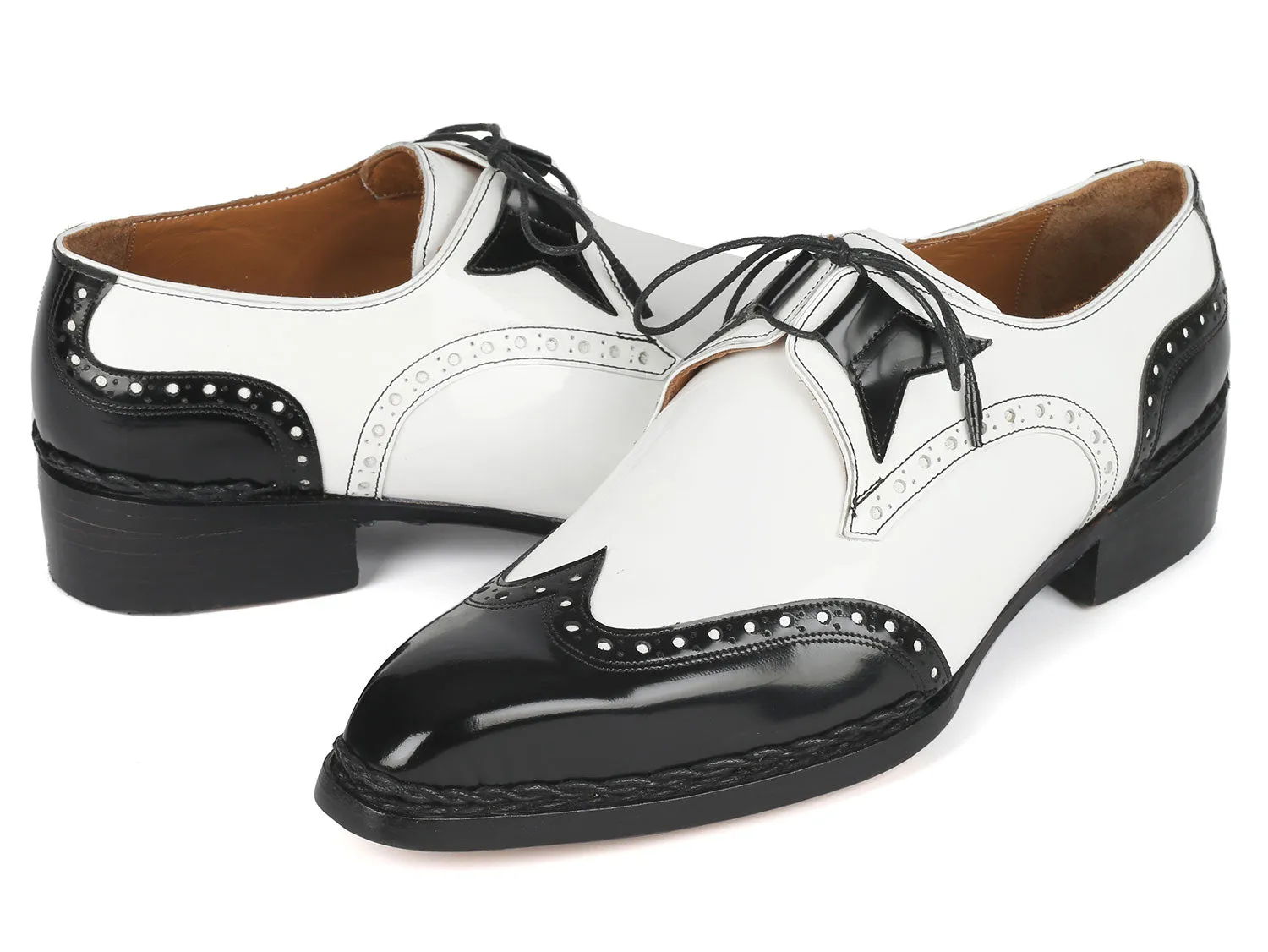 Paul Parkman Shoes Paul Parkman Norwegian Welted Wingtip Men's Dress Shoes Black / White