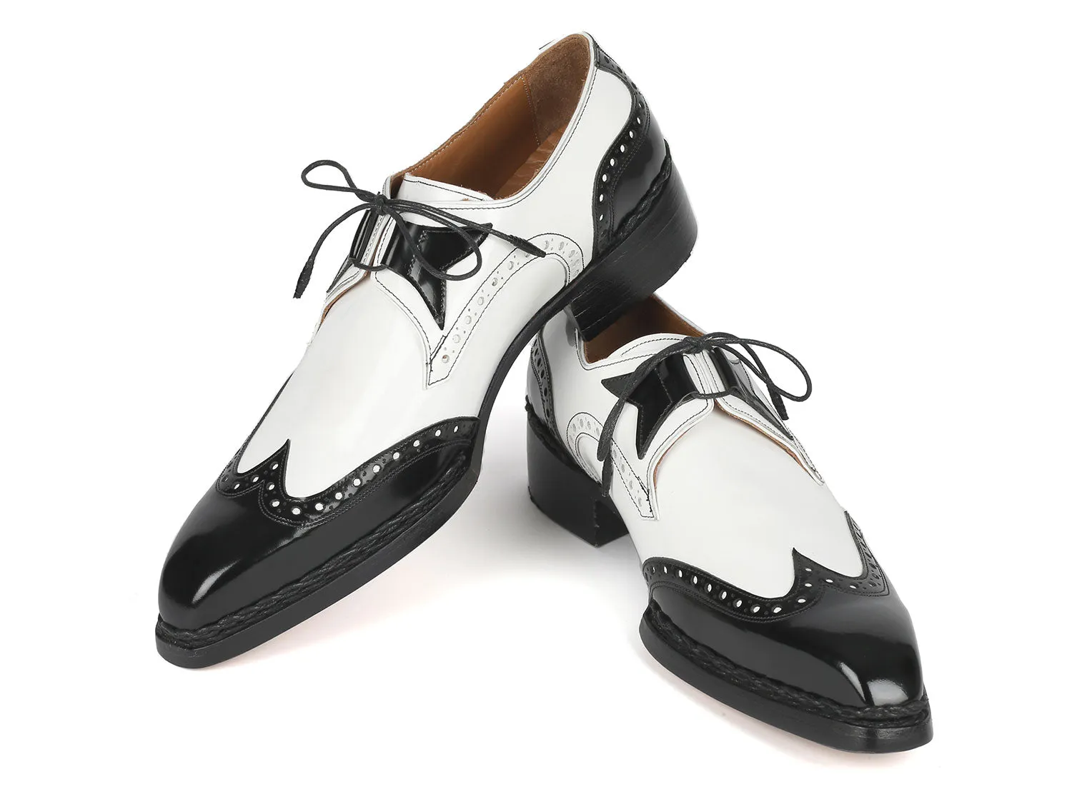 Paul Parkman Shoes Paul Parkman Norwegian Welted Wingtip Men's Dress Shoes Black / White