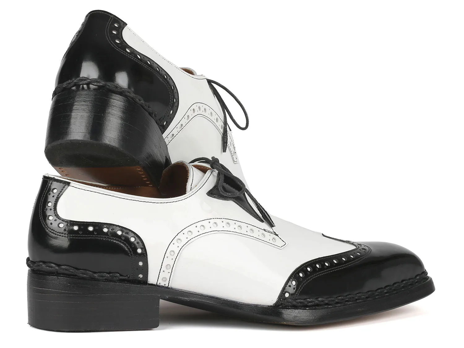 Paul Parkman Shoes Paul Parkman Norwegian Welted Wingtip Men's Dress Shoes Black / White