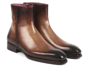 Paul Parkman Shoes Paul Parkman Side Zipper Boots Goodyear Welted in Brown Burnished