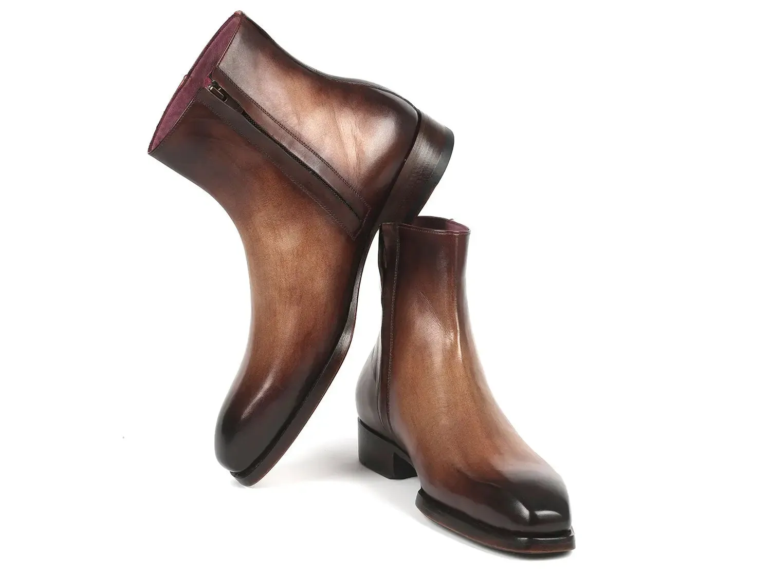 Paul Parkman Shoes Paul Parkman Side Zipper Boots Goodyear Welted in Brown Burnished