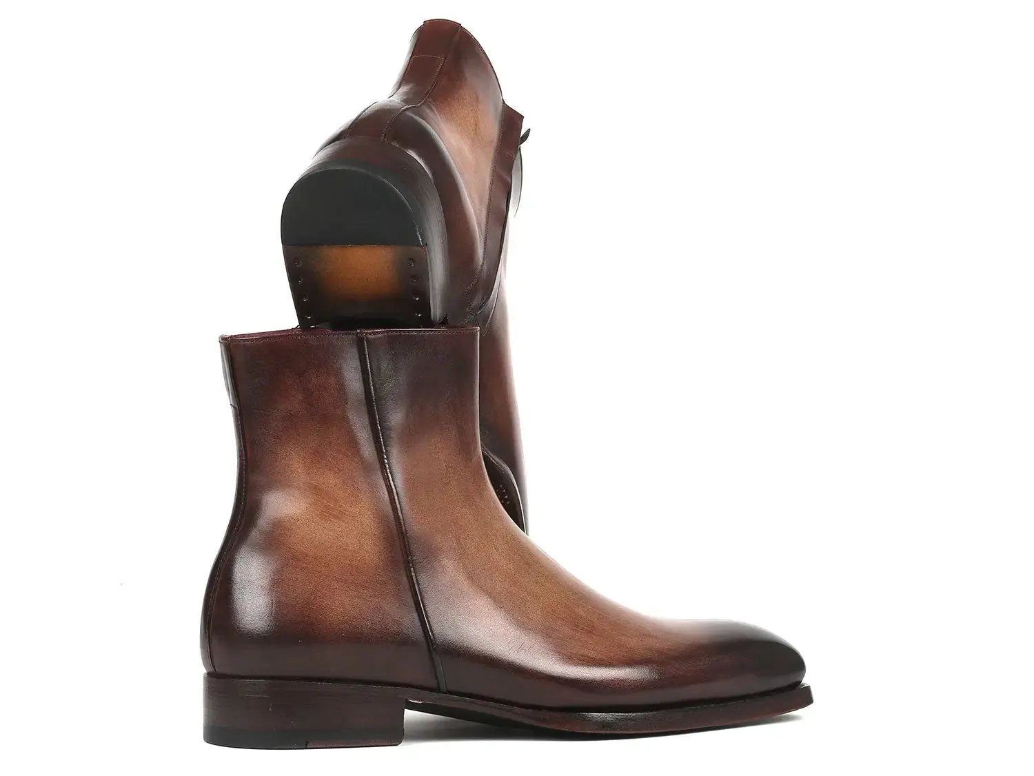 Paul Parkman Shoes Paul Parkman Side Zipper Boots Goodyear Welted in Brown Burnished