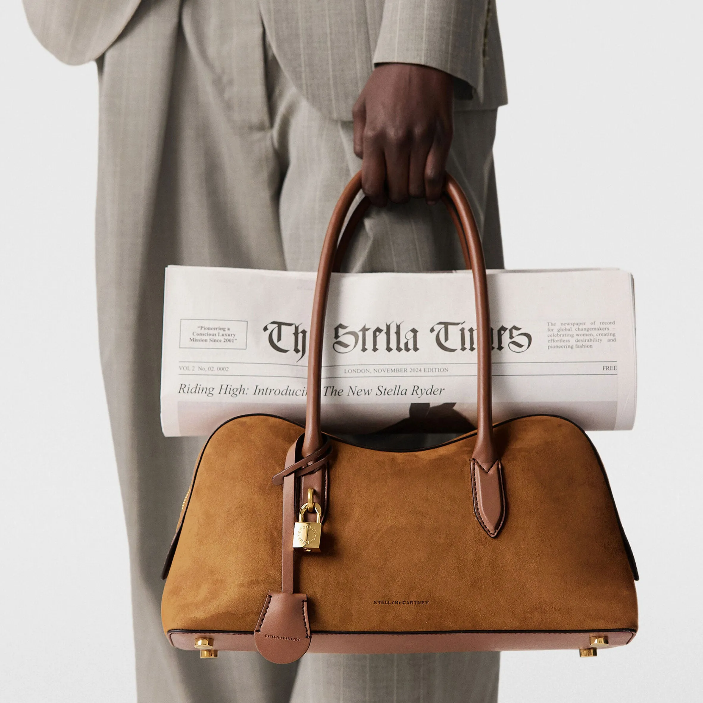 Ryder Shoulder Bag, Suede, Brandy Bags_Stella Mccartney_Bags