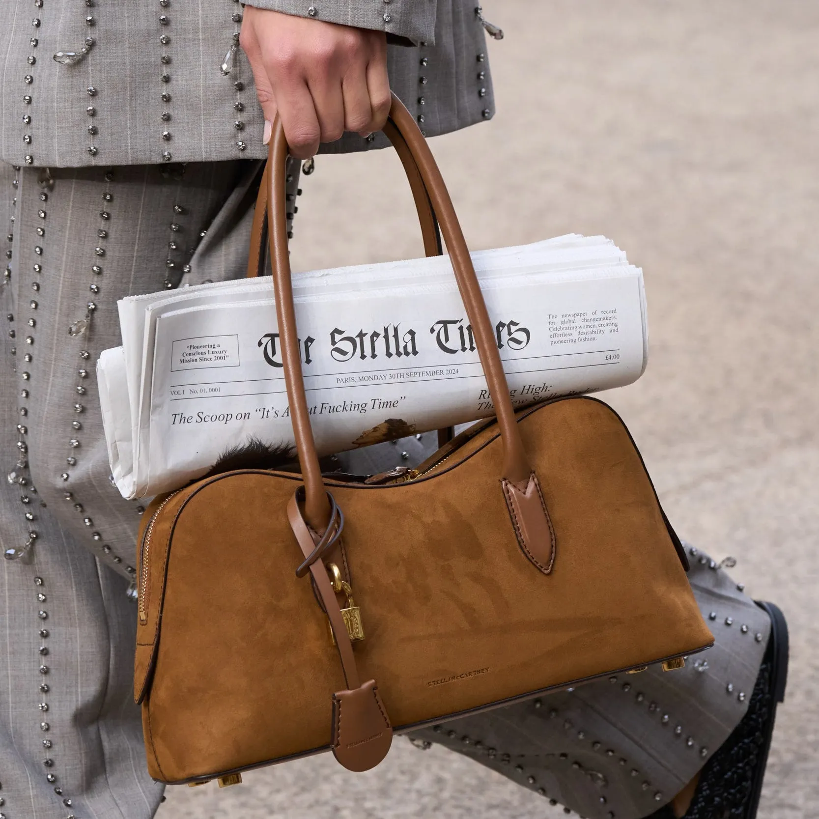 Ryder Shoulder Bag, Suede, Brandy Bags_Stella Mccartney_Bags