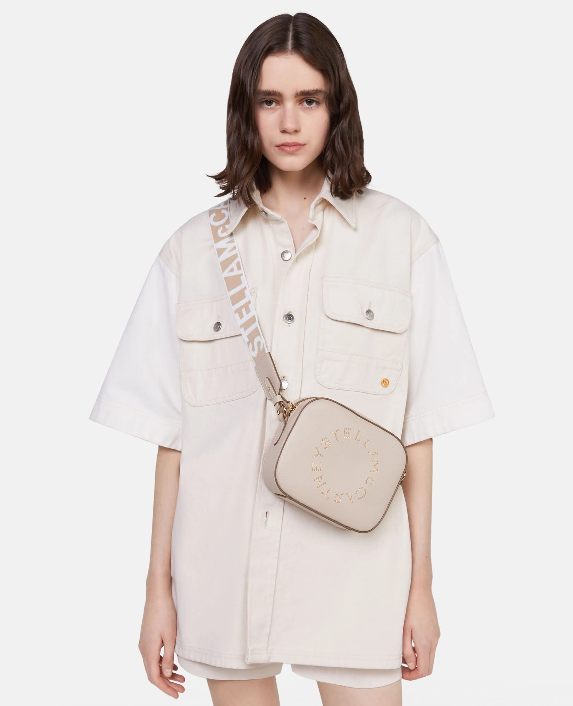 Stella Logo Camera Bag Grain Stud, Cream Bags_Stella Mccartney_Bags