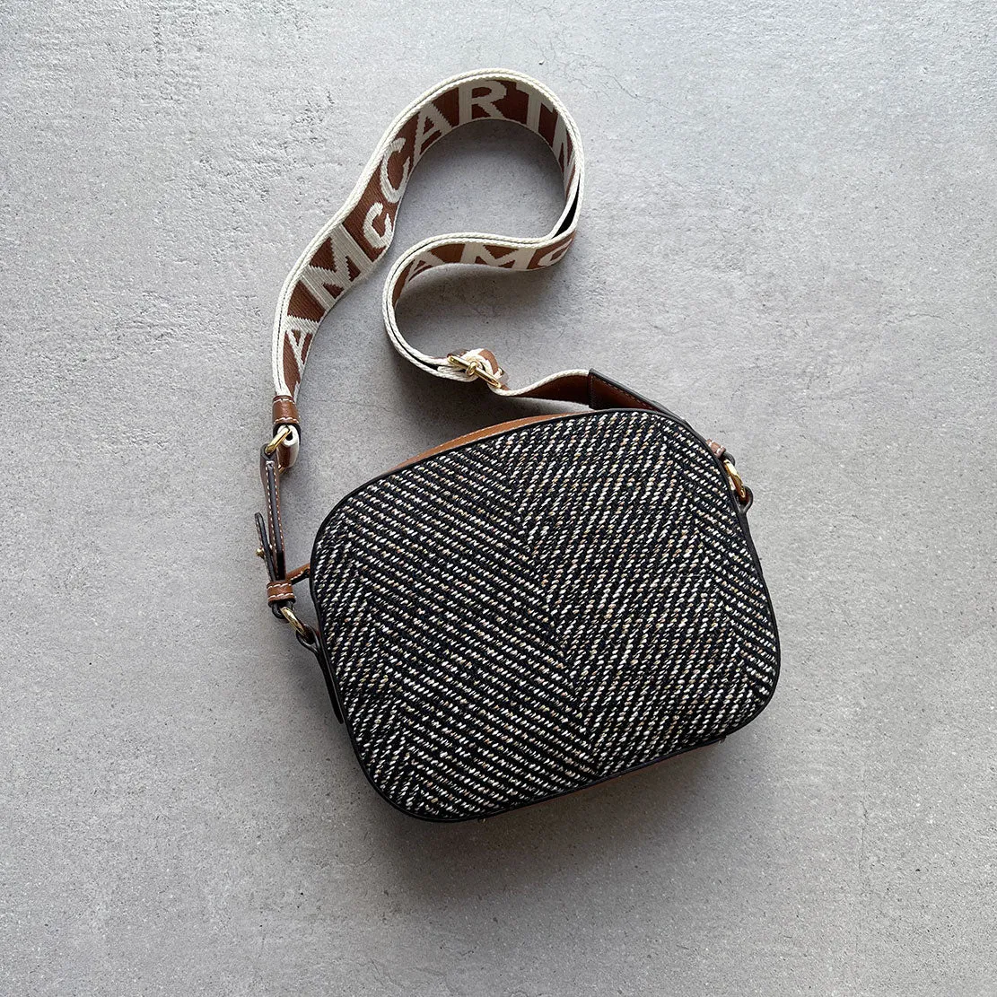 Stella Logo Camera Bag Herringbone, Black/Pecan Bags_Stella Mccartney_Bags