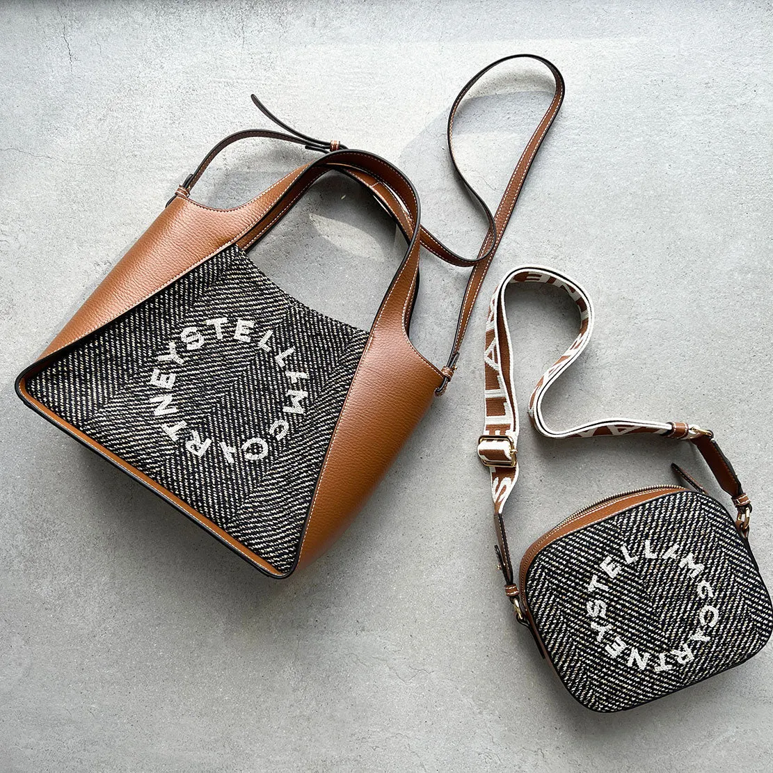 Stella Logo Camera Bag Herringbone, Black/Pecan Bags_Stella Mccartney_Bags