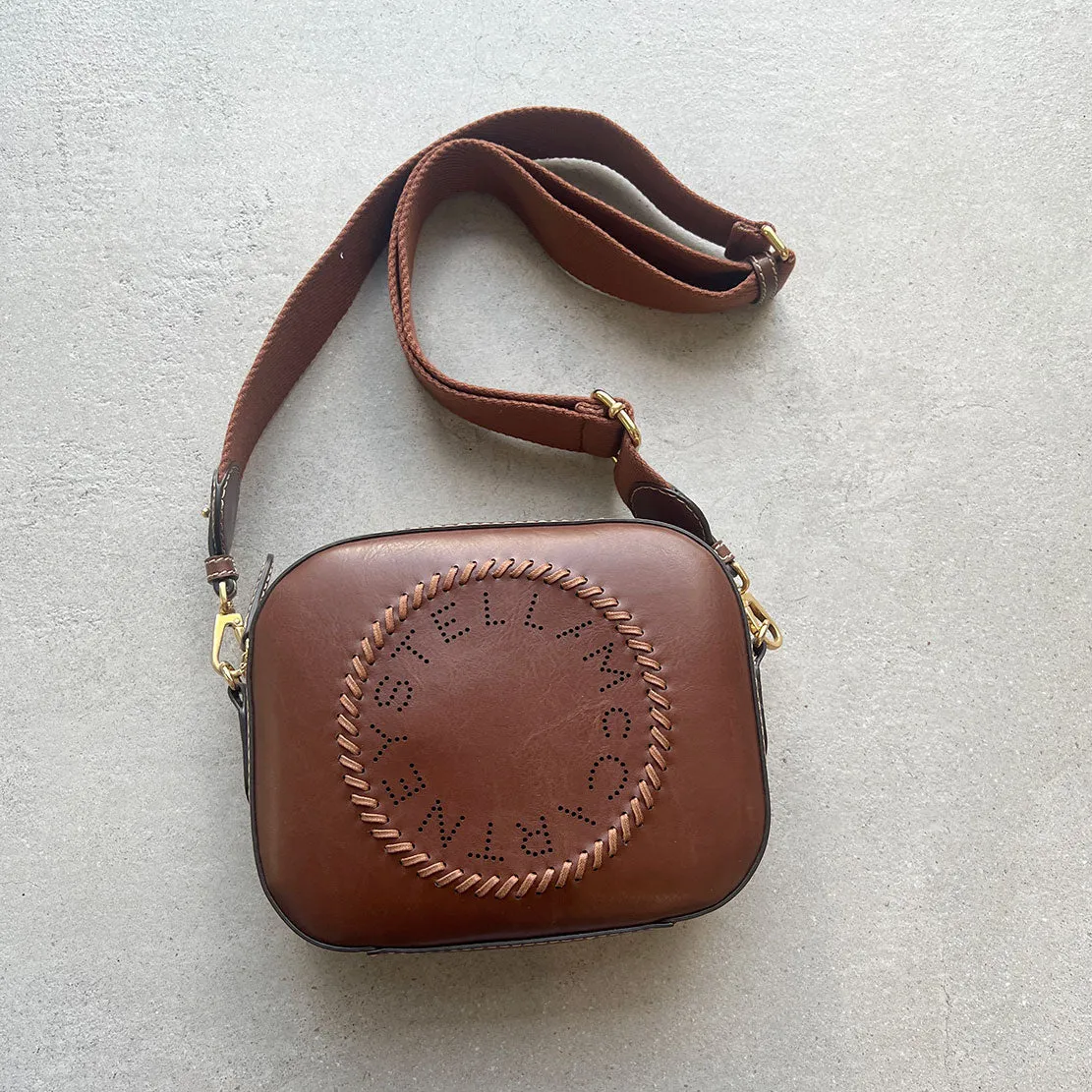 Stella Logo Camera Bag Whip/Stud Strap, Cognac Bags_Stella Mccartney_Bags